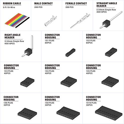 IWISS 1550PCS 2.54mm Pitch Wire-to-Wire Dupont Connector Kit, includes Pin Headers, Jumper Wire, Crimp Pins for RC Servo, Arduino, SMT, SATA, EPS