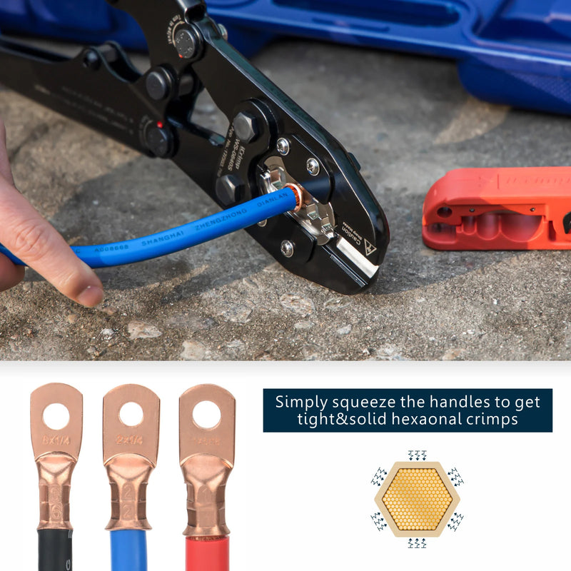 Simply squeeze the handles to get tight and solid hexaonal crimps