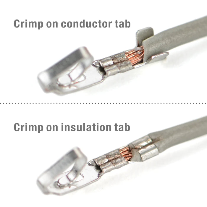 Crimp on conductor and insulation tab