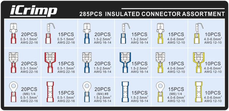 285pcs Insulated Butt, Spades, Rings Connectors