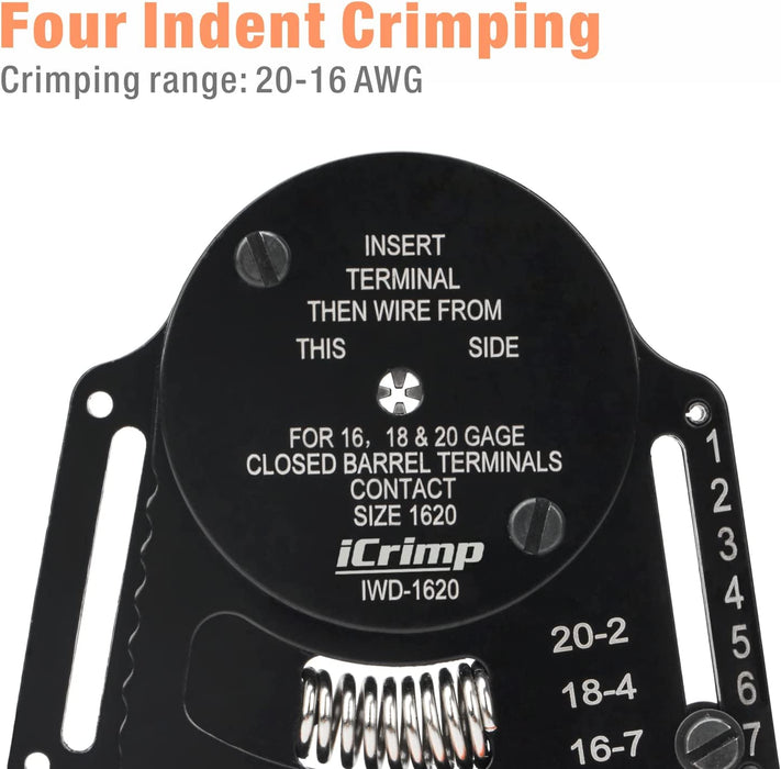 iCrimp IWD-1620 Deutsch Size 16 Crimper, Solid Barrel Contact & Circular Connector Contacts Crimping Tool, 8 Indents Wire Crimper, AWG16 to AWG20