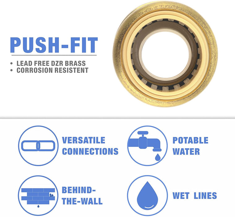 iCrimp 3/4-in Push Fit Coupling, Brass No Lead Push to Connect Fitting 5 Count), Use with PEX, Copper, PERT, CPVC Tubings