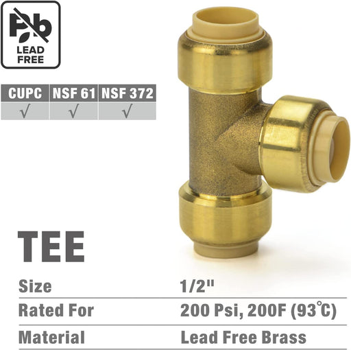 iCrimp 1/2 Inch Push-to-Connect Tee Fitting