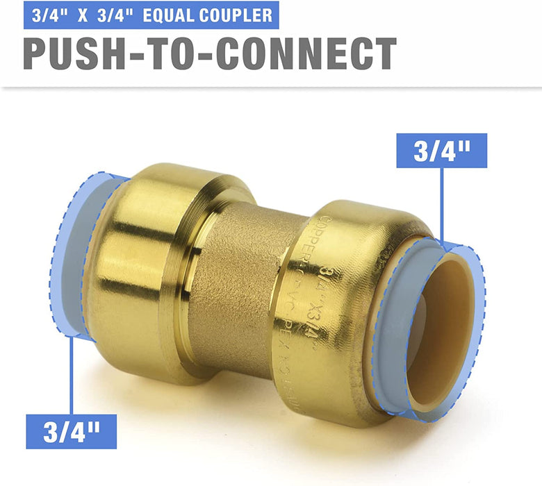 iCrimp 3/4-in Push Fit Coupling, Brass No Lead Push to Connect Fitting 5 Count), Use with PEX, Copper, PERT, CPVC Tubings