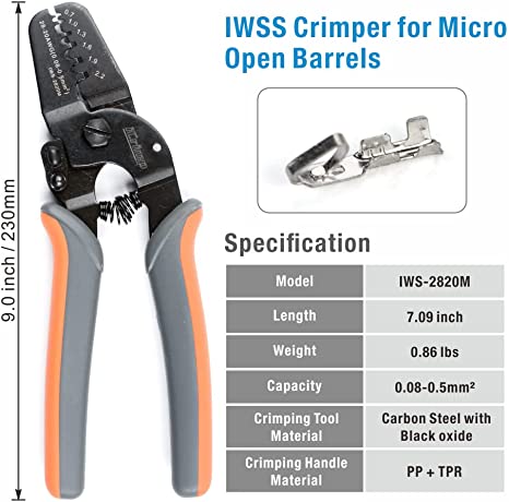 iCrimp IWS-2412M Open Barrel Crimping Tools Works on AWG24-12 JAM, Molex, Tyco, JST Terminals and Connectors