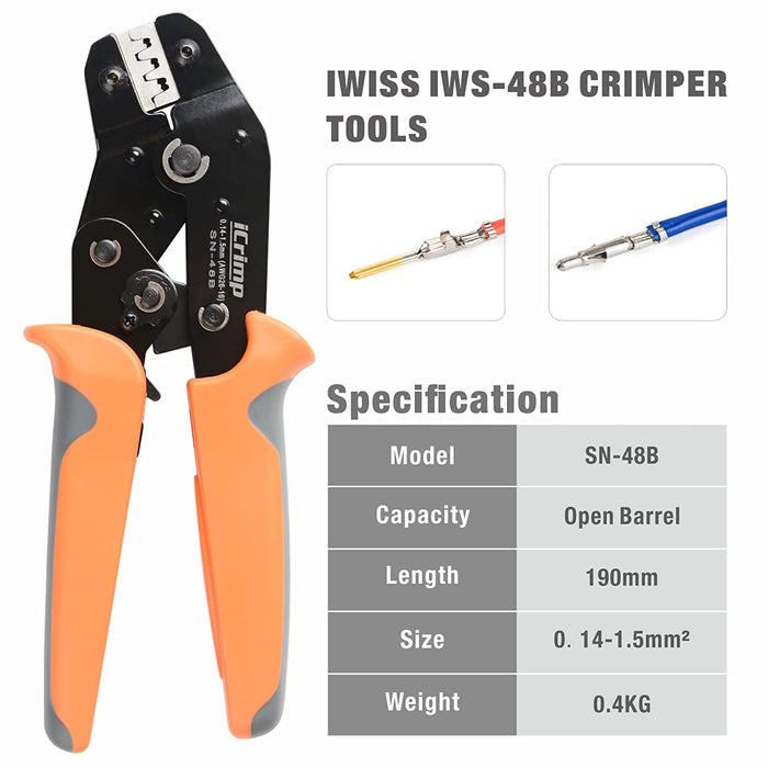 iCrimp SN-48B Pin Crimping Tools 3.96/4.8/5.08/6.3 mm 26-16AWG Crimper 0.14-1.5mm² for Dupont & JST-SM Molex Connectors and Terminals