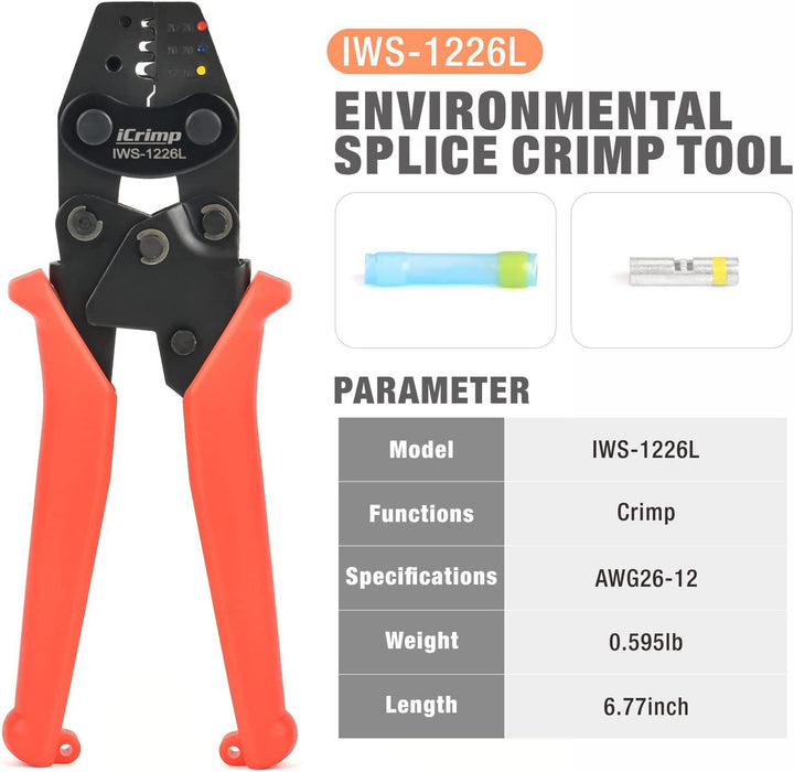 iCrimp IWS-1226L Crimping Tools Works for Raychem TE MiniSeal Low Profile Environmental Splices M81824/1-XX from AWG 26-12