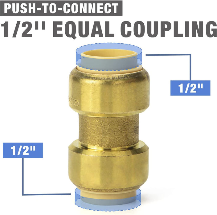 iCrimp 1/2-in Push to Connect Coupler, No Lead Brass Push Fit Coupling(10 Count), NFS Certified