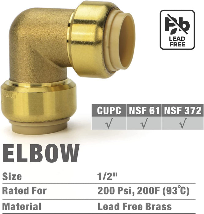 iCrimp 1/2 Inch 90 Degree Elbow(5 Count), Push to Connect/Push-Fit Plumbing Pipe Connector for PEX, PERT, Copper, CPVC Tubes