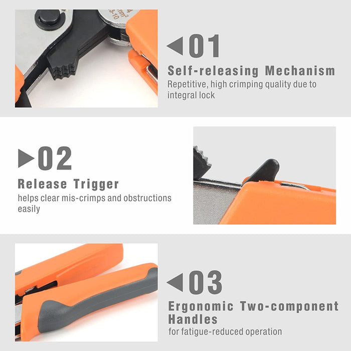 Ferrule Crimping Tool Kit with AWG23-10 Self-adjustable Ratchet Ferrule Crimper and 770Pcs End Sleeve Ferrules Connectors