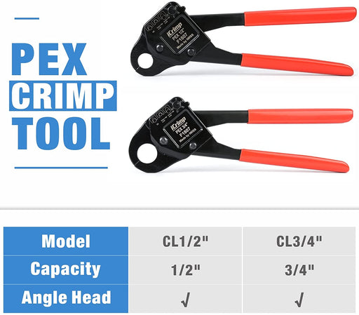 Angle PEX Crimper for 1/2-inch & 3/4-inch PEX Copper Crimp Rings