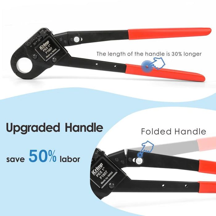 iCrimp PEX Pipe Crimping Tool, Used for 1-inch Copper Pex Crimps Rings, with Go/No-Go Gauge,Angled Head,suits All US F1807 Standards