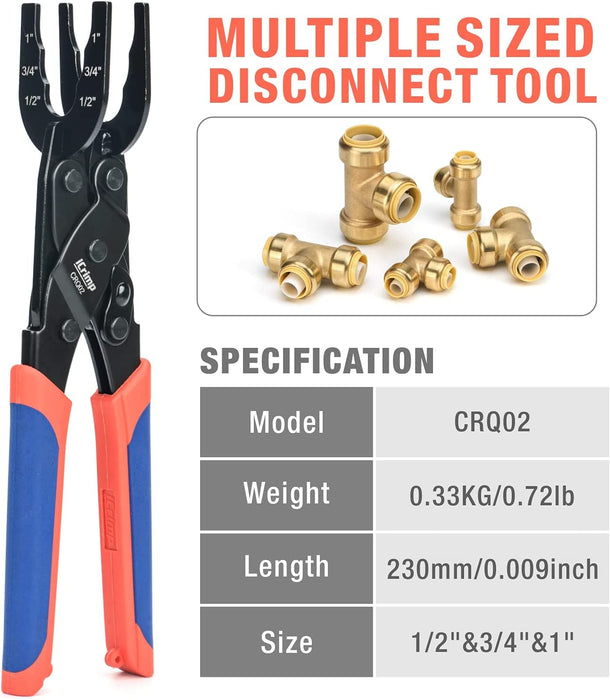 iCrimp CRQ01 Disconnect Tong Sized 1/2 inch, 3/4 inch, 1 inch, Removal Tool used for Demount Brass Push Fit, Push-to-Connect Fittings