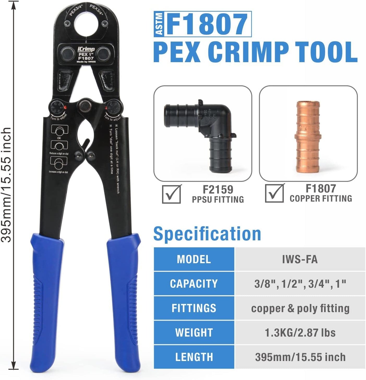 Pxp Pipe F1807 PEX Crimp Tool Kit with 3/8,1/2,3/4,1-inch jaws — iCrimp Tools