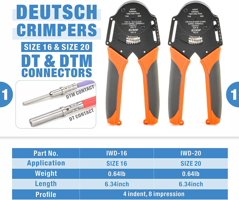 iCrimp KIT-DC02 Wire Crimping Tool Kit for Deutsch Connectors and Weather Pack Terminals with Connector Removal Tools