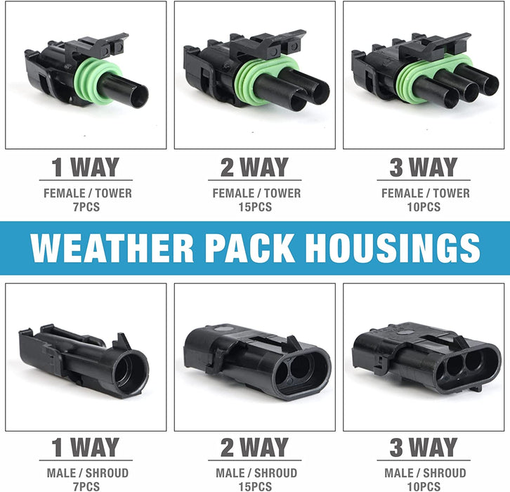 IWISS Weather Pack Connector Kit in 1,2,3,4,5,6 Way Configurations, Waterproof Automotive Electrical Wiring Plugs, 404PCS