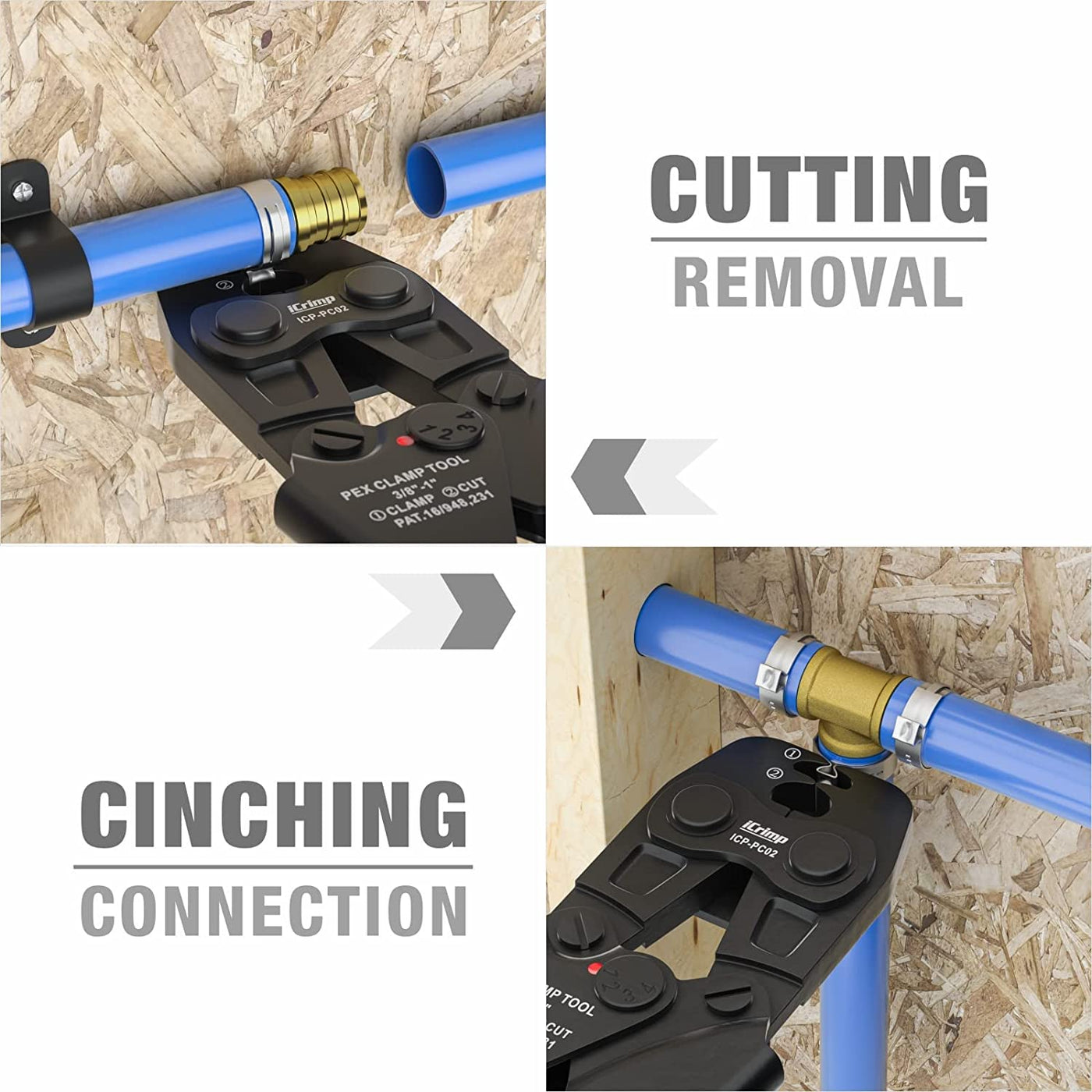 PEX Clamp&Removal Tool for 3/8,1/2,3/4,5/8,1inch SS Clamps — iCrimp Tools
