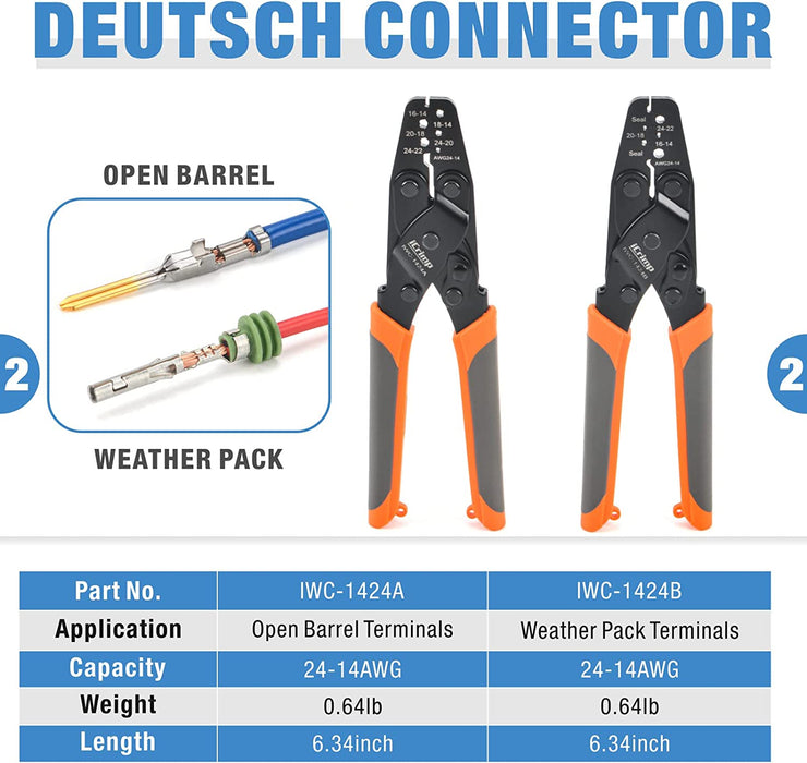 iCrimp Deutsch Connector Crimping Tool Kit for Deutsch DT Connectors, Solid & Stamped Contacts, Delphi Weather Pack Crimper, Removal Tool