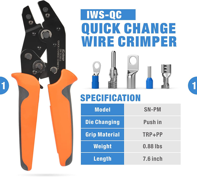 iCrimp Quick Change Ratcheting Crimper Tool Kit, Automotive Service Kit, Crimping IWS4 Connector, Insulated & Non-insulated Terminal, Dupont Connector