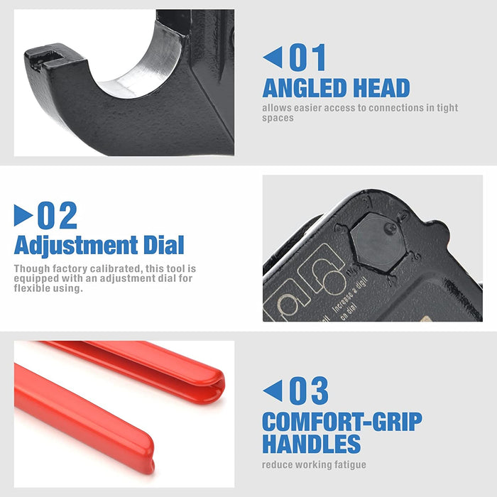 iCrimp Angle PEX Crimper for 1/2-inch & 3/4-inch PEX Copper Crimp Rings and Barbed PEX Fitting, c/w PEX Tubing Cutter & Go/No-Go Gauge