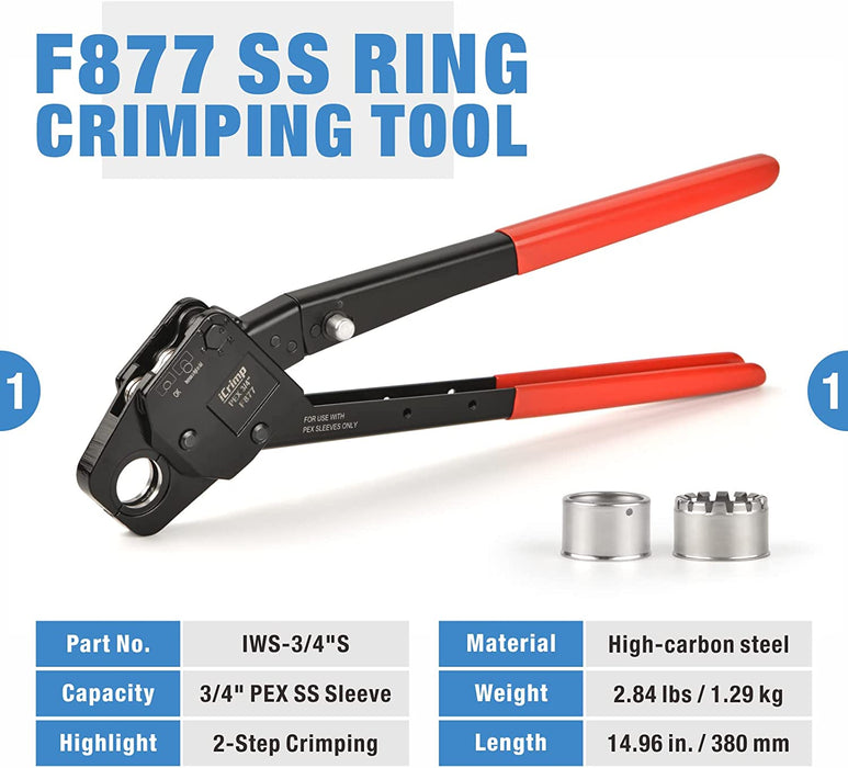 iCrimp Angled Head Crimping Tools Works on 3/4-inch F877 Stainless Press Sleeves with Go-No/Go Gauge,not for Copper Crimp PEX Rings
