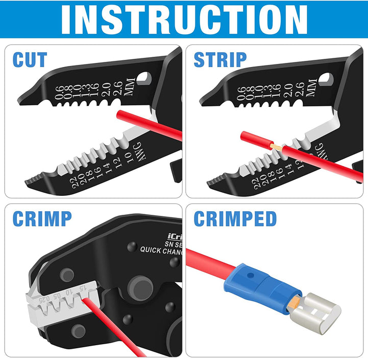 iCrimp Quick Change Ratcheting Crimper Tool Kit, Automotive Service Kit, Crimping IWS4 Connector, Insulated & Non-insulated Terminal, Dupont Connector