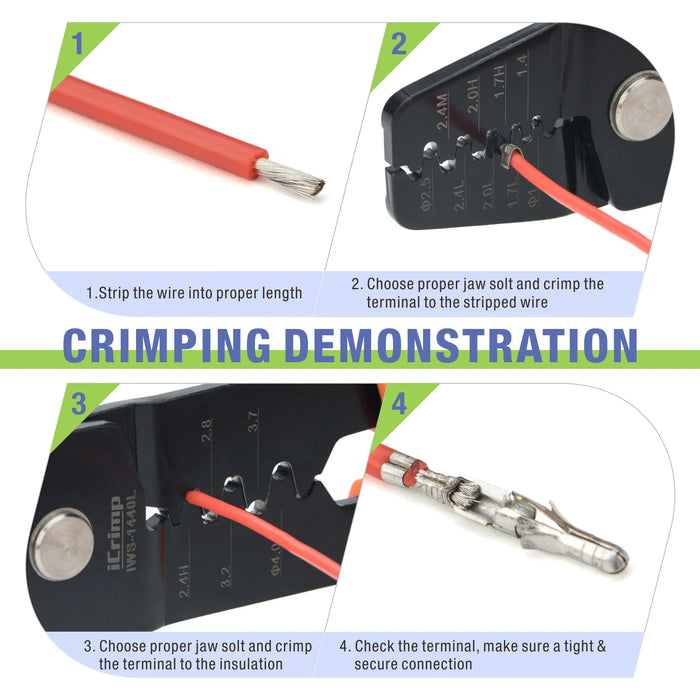 iCrimp IWS-1440L Open Barrel Terminals Crimper for Various-sized Contacts AWG 28-14 works on JST,Molex,TE,HRS
