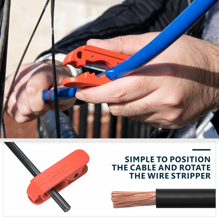 Simple to position the cable and rotate the wire stripper
