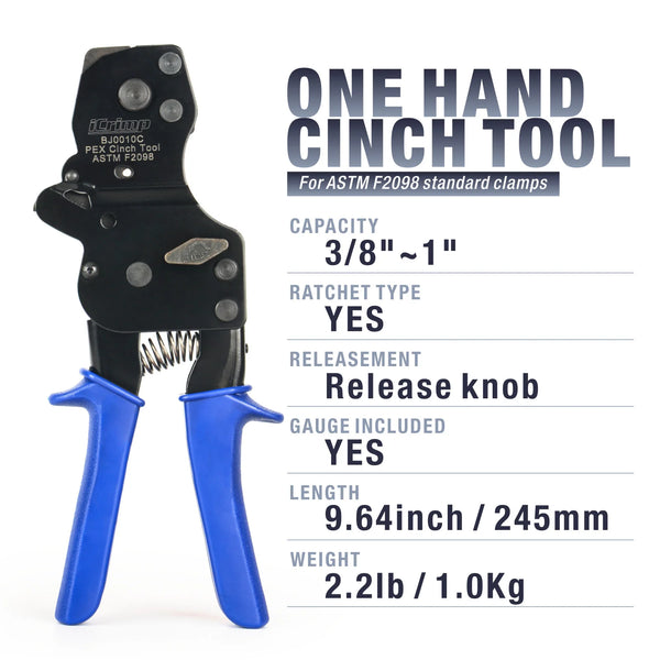 F2098 Ratchet One Hand PEX Clamp Tool for 3/8",1/2",3/4",5/8",1" Stainless Steel Clamps with Holster