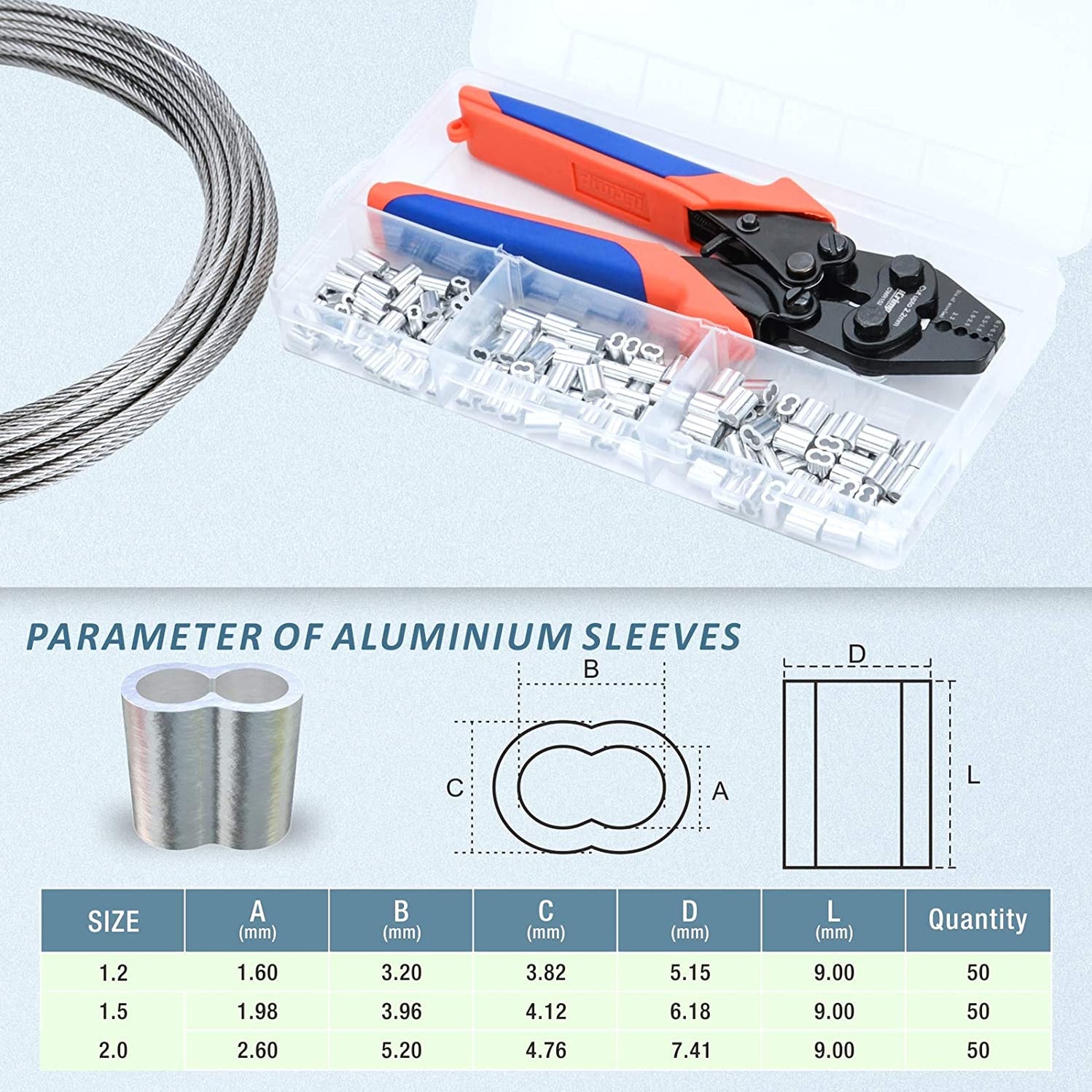 Threaded Wire Rope Crimp Wire Rope Crimper Set for Cable Railing with 150pcs Sleeves — iCrimp Tools