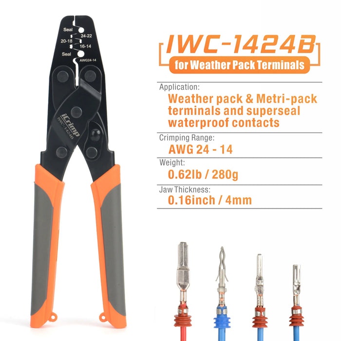 iCrimp IWC-1424A Crimping Tools for Deutsch DT Series Stamped & Formed Contact, Open Barrel Terminal Crimping Tool, AWG14 to AWG24 Wire Crimper