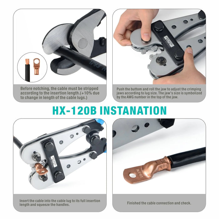 iCrimp HX-120B Wire Terminal Crimping Tool Cable Lug Crimper for Non-welding and Standard Electrical Connections