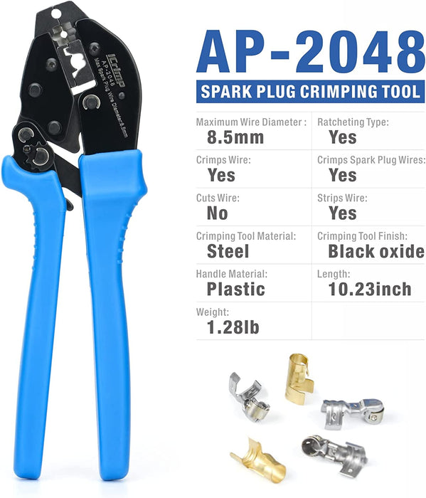 AP-2048 Ratcheting Spark Plug Connector Crimper for Ignition Cable and Spark plug wires Maximum Diameter 8.5mm